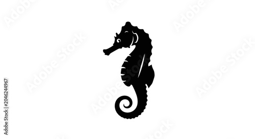 Foto Elegant Black Seahorse Silhouette Swimming Gracefully Underwater.