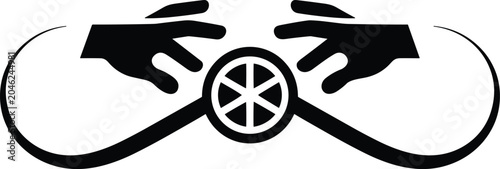 Black and white of a stylized bicycle with wings monochrome