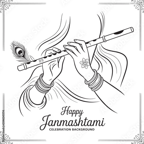 Black and white peacock with janmashtami text hindu festival