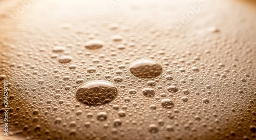 Espresso foam exhibits a cluster of golden bubbles resting atop a freshly brewed cup of coffee.