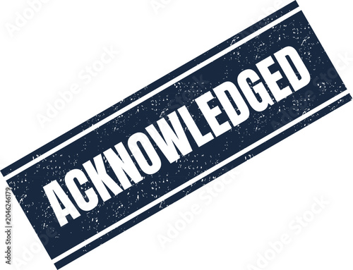 Photos Dark blue rubber stamp with the word acknowledged in white letters on a grunge t