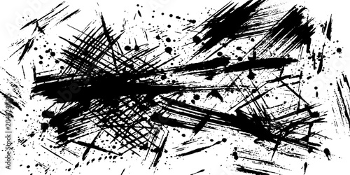 Obraz na plátně Abstract ink splash and brush strokes create a chaotic yet dynamic artistic composition, evoking a sense of raw energy and movement