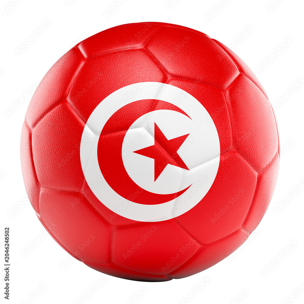 Fototapeta premium Tunisia flag soccer ball on transparent background