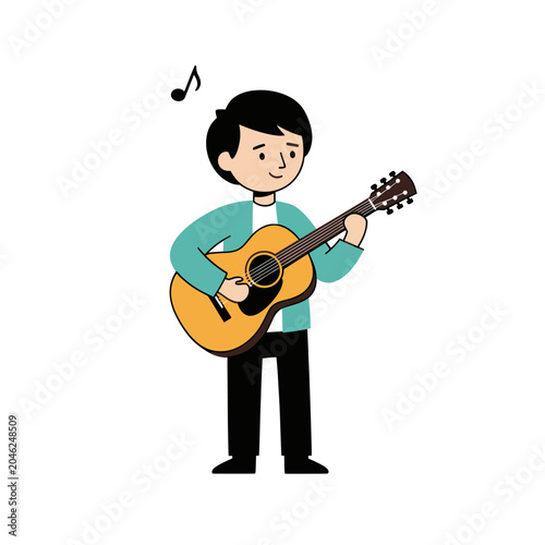 Young man playing acoustic guitar music.