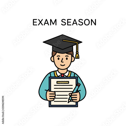 Young man wearing graduation cap.