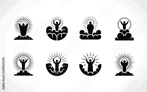 Картината върху платно Ascension resurrection silhouette figures rising to heavens light and clouds