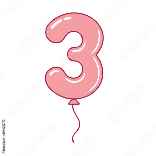 Pink balloon shaped like the number 3