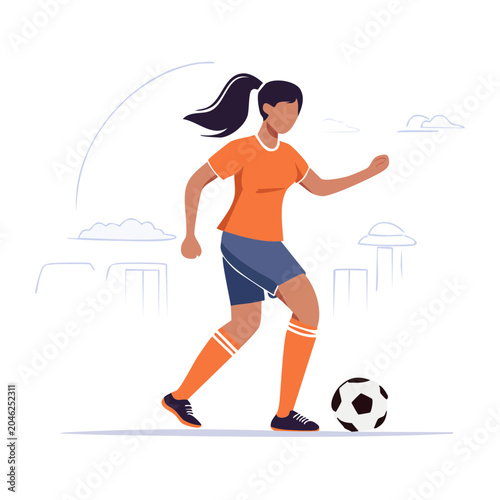 Woman playing soccer in flat design style