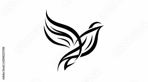 Schilderij op canvas Stylized black bird silhouette with flowing wings and tail.