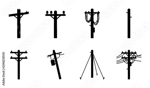 Foto Power Pole Silhouettes Collection, Utility Pole Icons, Electricity Transmission