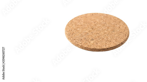 Round cork coaster on white background for home decor and kitchen use