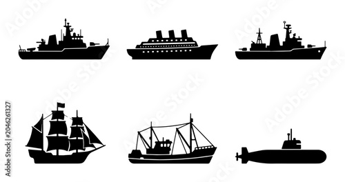 Photos Diverse Ship Silhouettes Collection: Naval, Cruise, Sailing, Fishing, Submarine