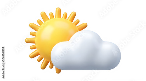 Sun and cloud weather icon sunny day with white cloud forecast symbol transparent background