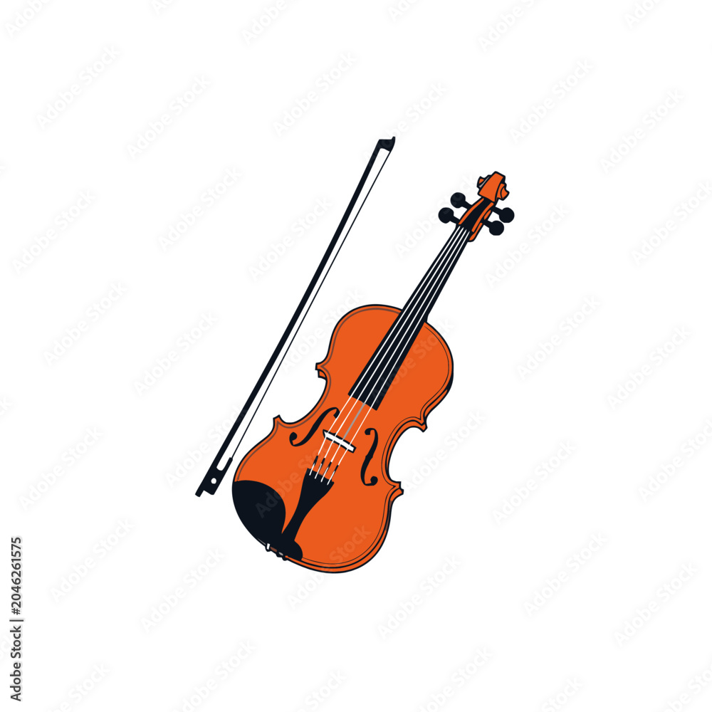 Fototapeta premium Orange violin with bow instrument.