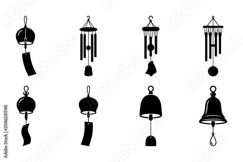 Billede på lærred Set of 8 Black Silhouette Wind Chimes, Decorative Hanging Ornaments, Melodic Sou