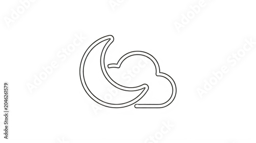 Minimalist crescent moon and cloud icon in thin line style transparent background