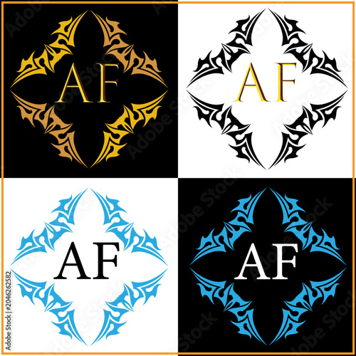 AF Monogram Logo Design with Tribal Frame in Four Color Variations