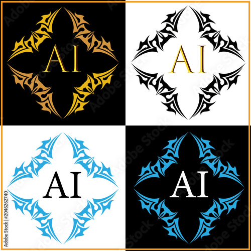 AI Lettering in Tribal Frame Logo Set