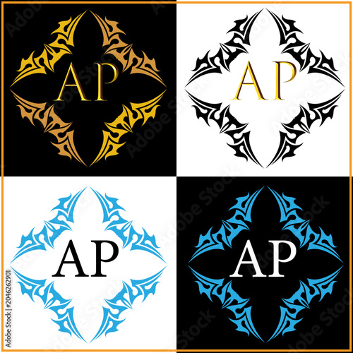 AP Monogram Logo Set with Tribal Ornaments