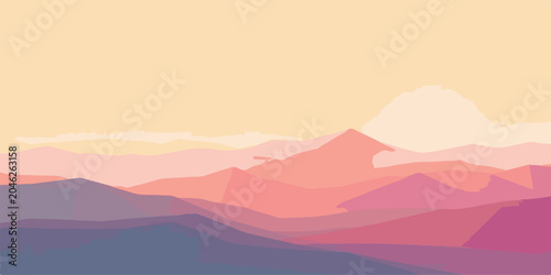 Bild auf Leinwand Abstract geometric mountain range at sunset with layered polygon peaks mountains