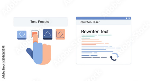 AI Writing Assistant Software Interface with Tone Presets and Text Rewriting Concept Vector Illustration