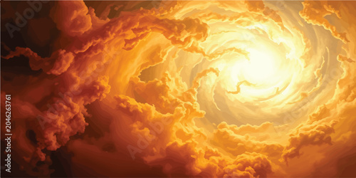 Foto Golden spiral cloud formation with intense light center celestial abstract backg