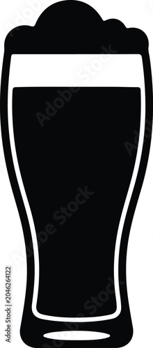 Silhouette vector glass of foamy lager beer for restaurant menu design