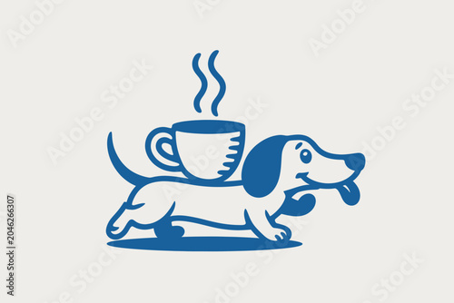 Obraz na plátně Dachshund dog carrying a steaming cup of coffee isolated on white background out
