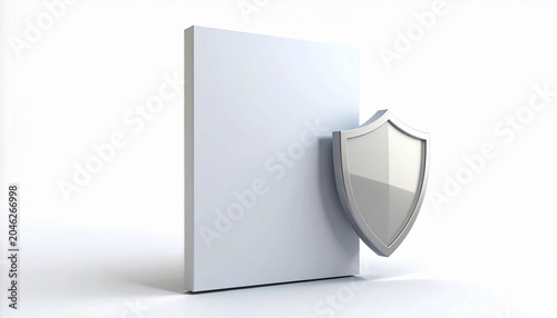 Document with shield icon isolated on white background