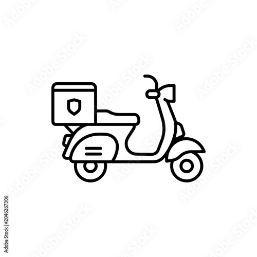 Delivery scooter with shield box icon, fast motorcycle transport for secure courier service vector graphic