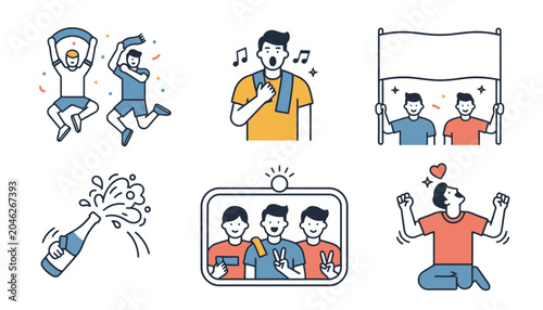 Sports Fans Celebrate Victory Joyful Flat Vector Illustration Pack
