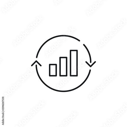 Business growth bar chart icon inside a circular arrow loop representing continuous improvement and development