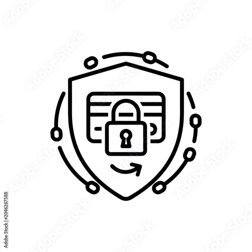Credit card protected by a digital shield and padlock icon representing secure financial transactions and safety