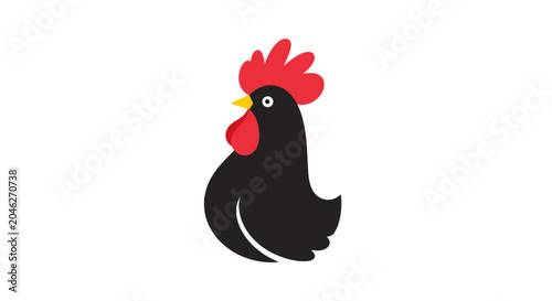Stylized Black Rooster Illustration with Red Comb and Wattle.