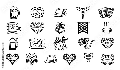 Canvastavla Bavarian Feast Line Art Icon Set with Traditional Festival Food and Celebration