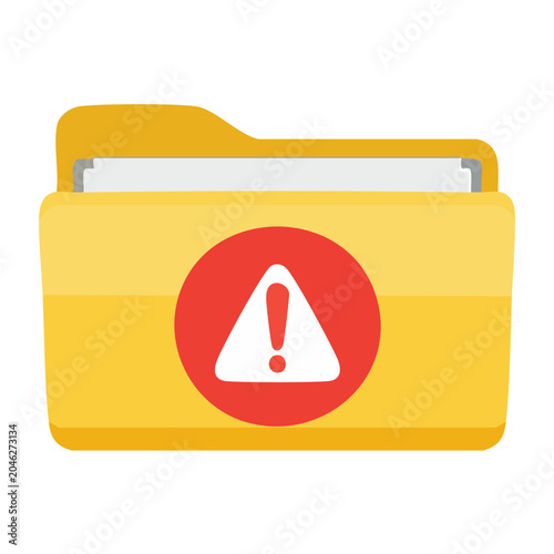 Yellow folder with red warning sign and exclamation mark