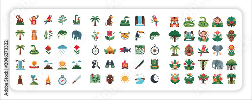 Photography Jungle bundle web icon Collection Vector Tropical Wildlife and Nature Symbols wi