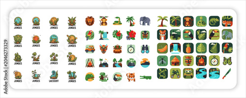 Photography Jungle bundle web icon Collection Vector Tropical Wildlife and Nature Symbols wi