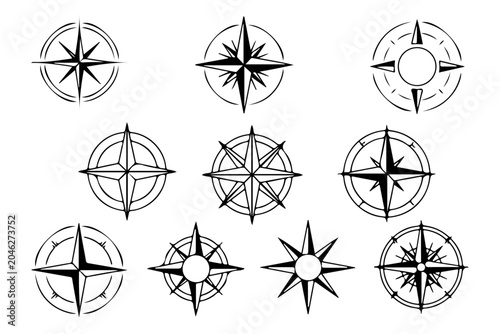 North Arrow Symbols Vector Set Black Linework Only Collection for Architectural Drawing Compass Direction Indicators Technical Design Elements