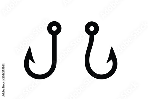 Фотография Fishing Hooks Silhouette On White Background Simple Vector Illustration