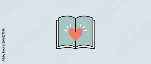 Open book heart icon love reading book heart icon illustration flat simple romance education learning literature reading story symbol minimal design graphic cover page open light pastel background