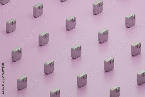 Action camera pattern on pastel purple background render