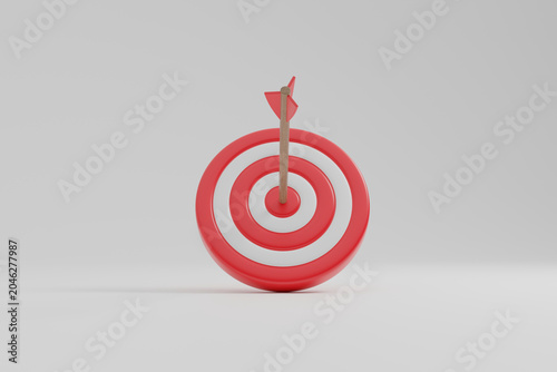 Red target with arrow hitting bullseye success concept render