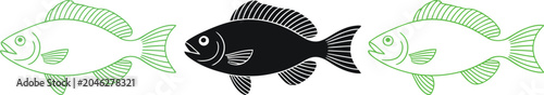 Fotografia Large fish with two smaller fish outlines vector illustration