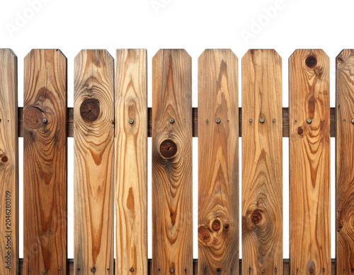 Rustic wooden picket fence with natural grain and knots