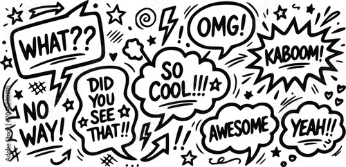 Obraz na płótnie Dynamic comic book style speech bubbles with exclamations like what, omg, an