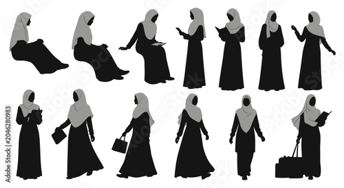 Schilderij op canvas Silhouette of woman in hijab walking.