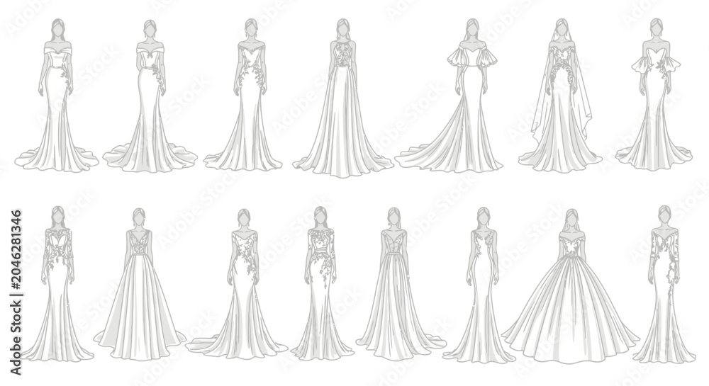 Fototapeta premium Variety of formal evening gowns displayed.