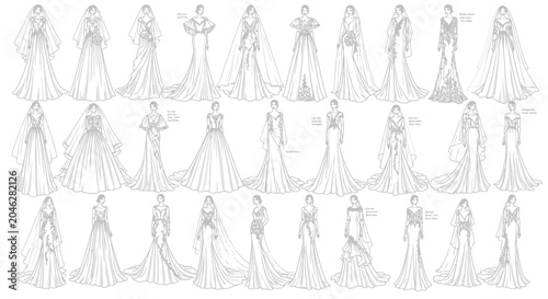 Bild auf Leinwand Variety of Women Wearing Wedding Dresses.