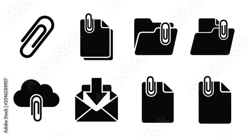 Photos Paperclip Icons Set, Document and Folder Attachments, Cloud Storage and Email De